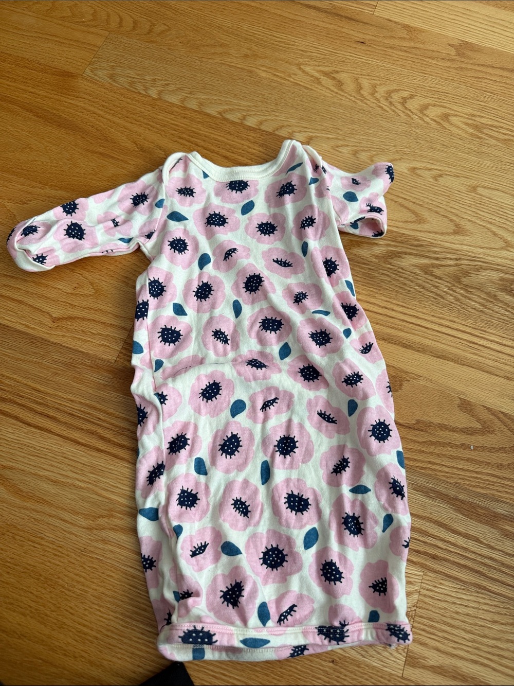 Pink Floral Baby Gown - Navy & Teal Accents